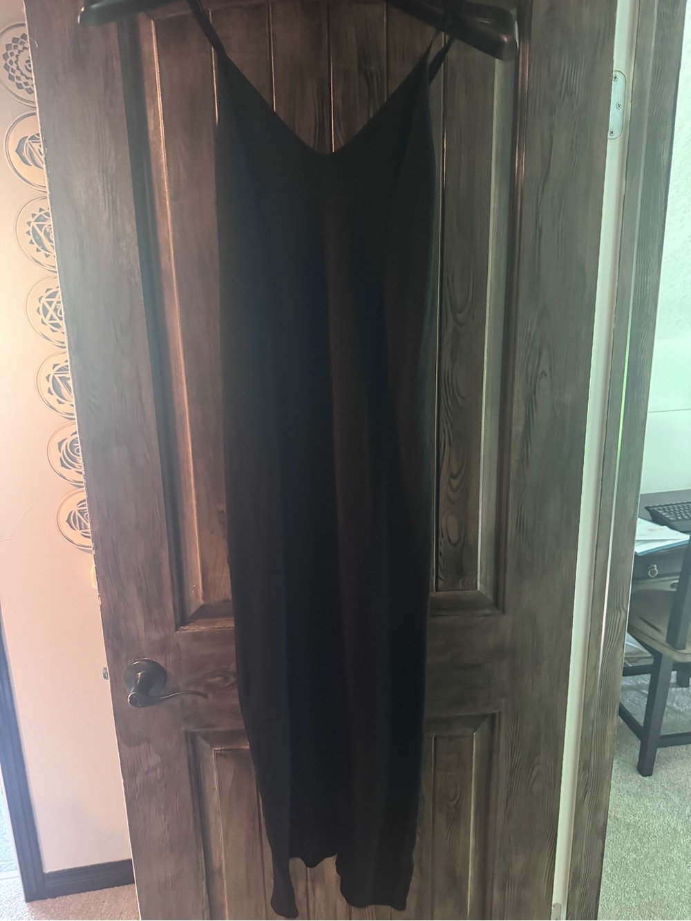 Freshman Black Maxi Slip Dress with V-Neck crochet
